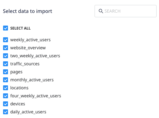 Selecting the data to import