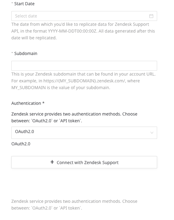 Zendesk Support connection settings