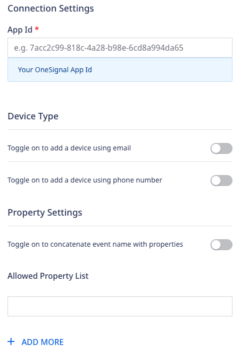 OneSignal connection settings