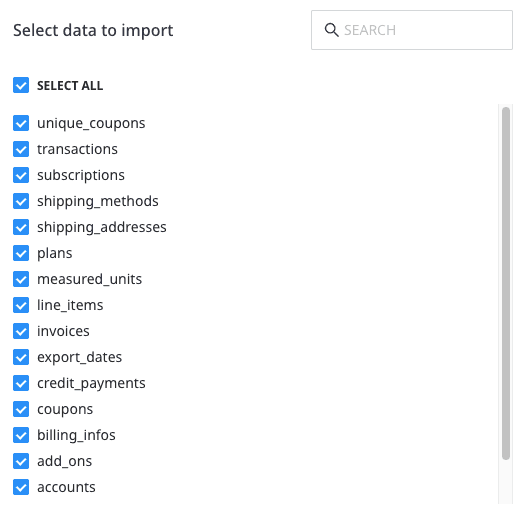 Selecting the data to import