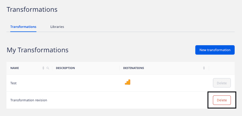 Deleting a transformation