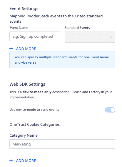 Criteo connection settings